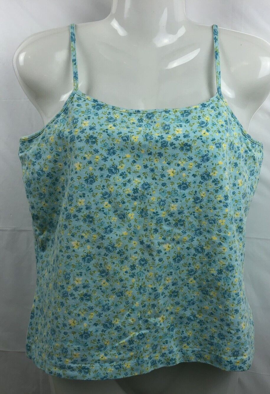 St. John's Bay Tank Top Women XL Blue Floral Cotton Adj Straps Built In Bra